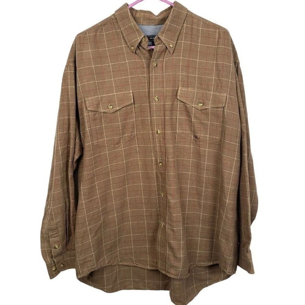 Arrow Mens Brown Windowpane Plaid Long Sleeve Button Down Shirt XL